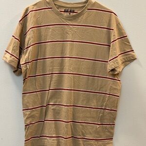 Topman Men's Beige and Red Striped Short Sleeve Tee